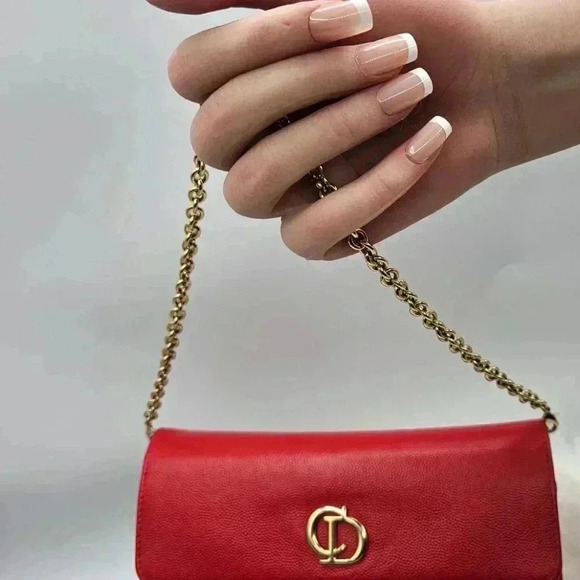 Dior Textured Red Grained Leather Wallet-on-Chain - Picture 7 of 16